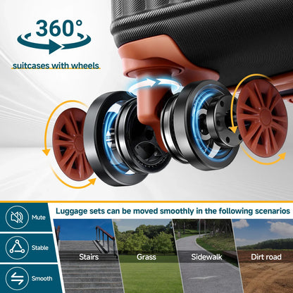 6 Piece Luggage Set With Spinner Wheels, Carry On Suitcase Set Duffel &Toiletry Bag With TSA Lock.