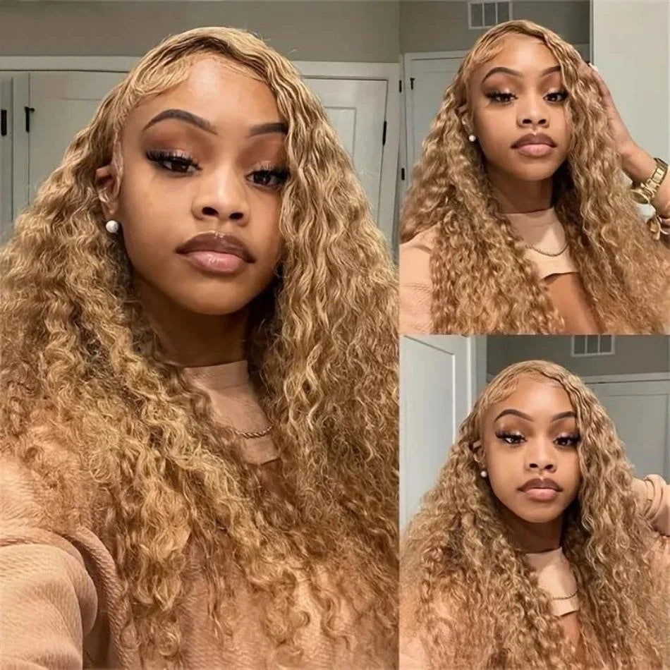 Curly Hair Honey Blonde Wig Human Hair  Brazilian Wigs