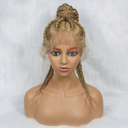 24" Box Braids 360 Lace Front Wig | Ponytail Style | Baby Hair | Synthetic African Braiding Hair