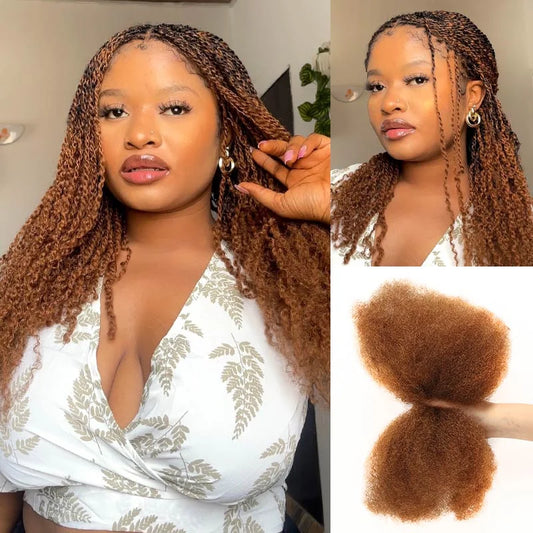 QVR Afro Kinky Curly Bulk Human Hair | No Attachment | Remy Hair | Natural Color | Dreadlock & Braiding Hair