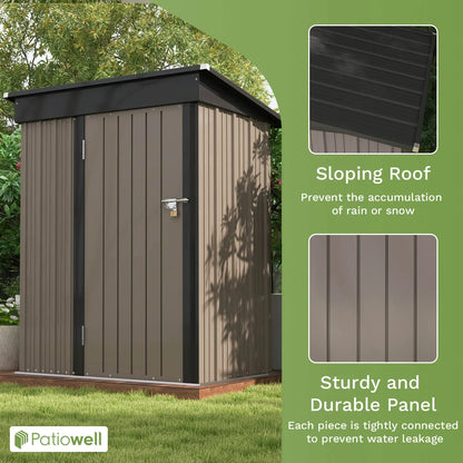 Patio well 5x3 FT Outdoor Storage Shed, Tool Shed with Sloping Roof and Lockable Door.