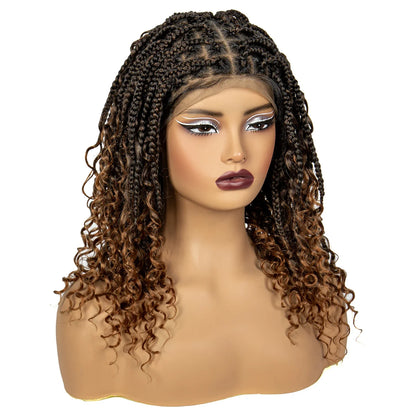 Short Boho Knotless Braids Bob Wig with Curly Ends | Full Lace