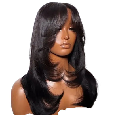 Layered Human Hair Wig with Curtain Bangs | 13x4 Lace Front & 4x4 Closure | Glueless Wear-to-Go