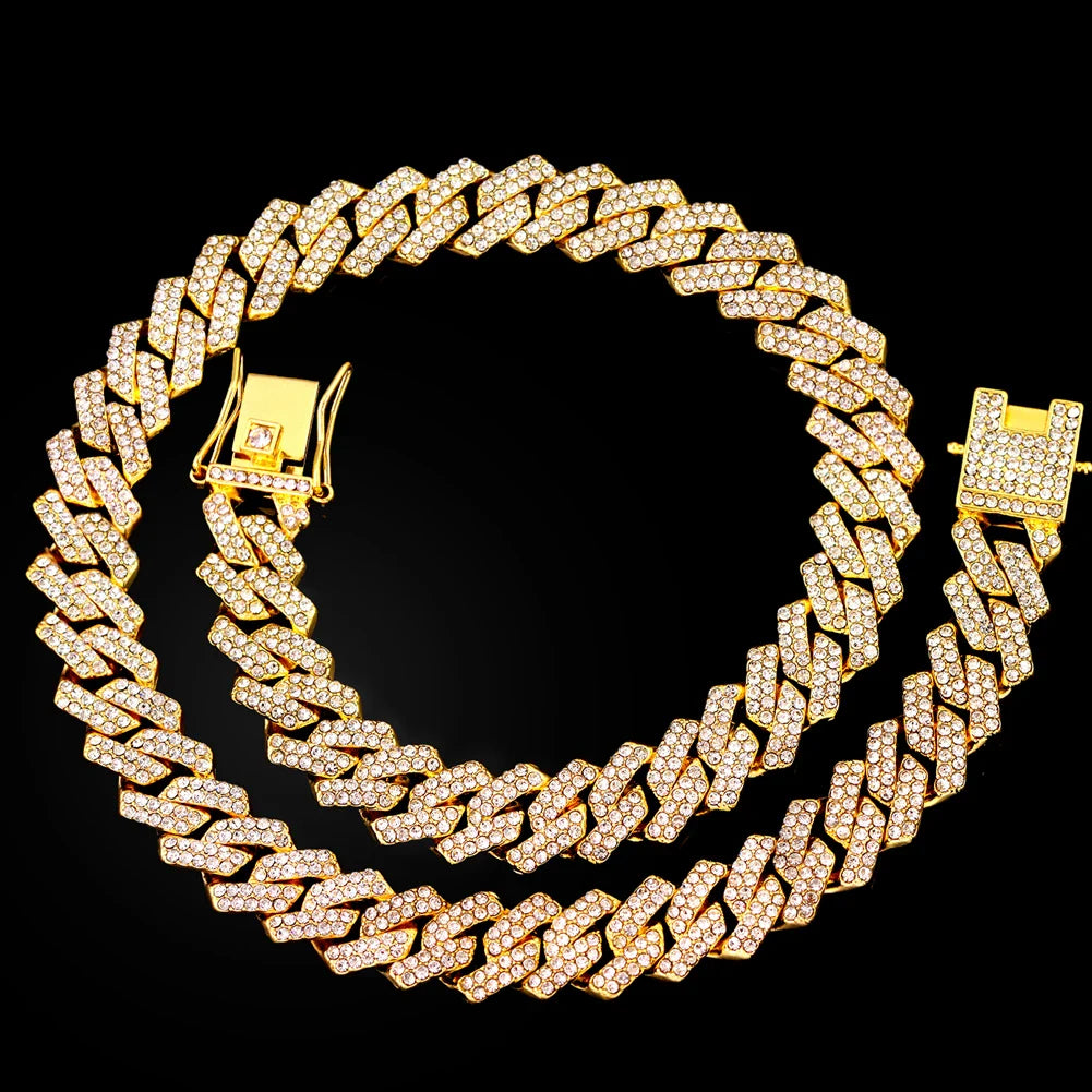 20-Inch Double-Drain Cuban Chain Unisex, Ice-Frozen Edition Sparkling Diamond Shaped Necklace Jewelry.