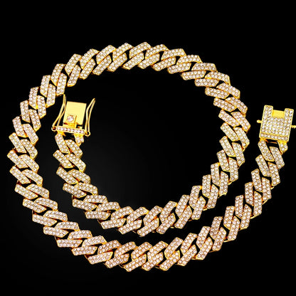 20-Inch Double-Drain Cuban Chain Unisex, Ice-Frozen Edition Sparkling Diamond Shaped Necklace Jewelry.