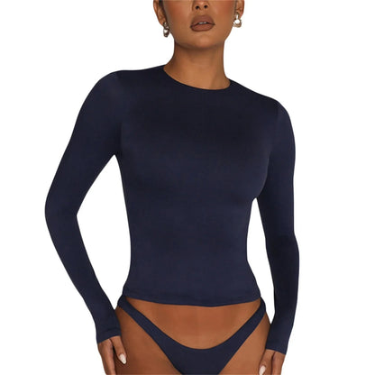 Solid Slim Fit Casual Women Long Sleeve T Shirt Spring Autumn Y2k Streetwear.