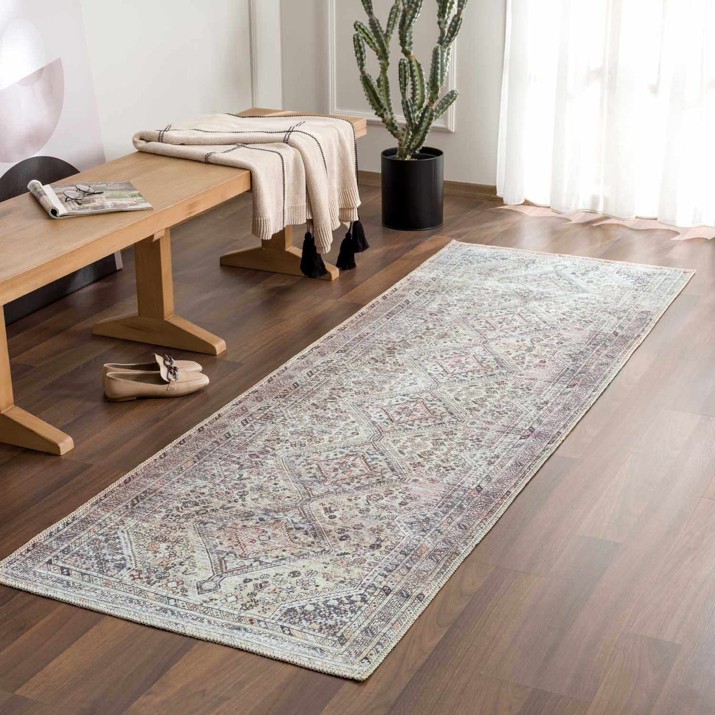 Barny Tan Washable Area Rug