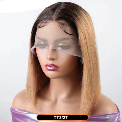 Ombre Pink & Blonde Bob Wig | Straight Human Hair T-Part Lace Front