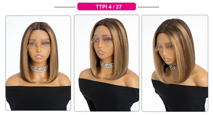 180% Density Dark Root Ginger Ombre Straight Bob Wig | Transparent T-Part Lace Front Human Hair