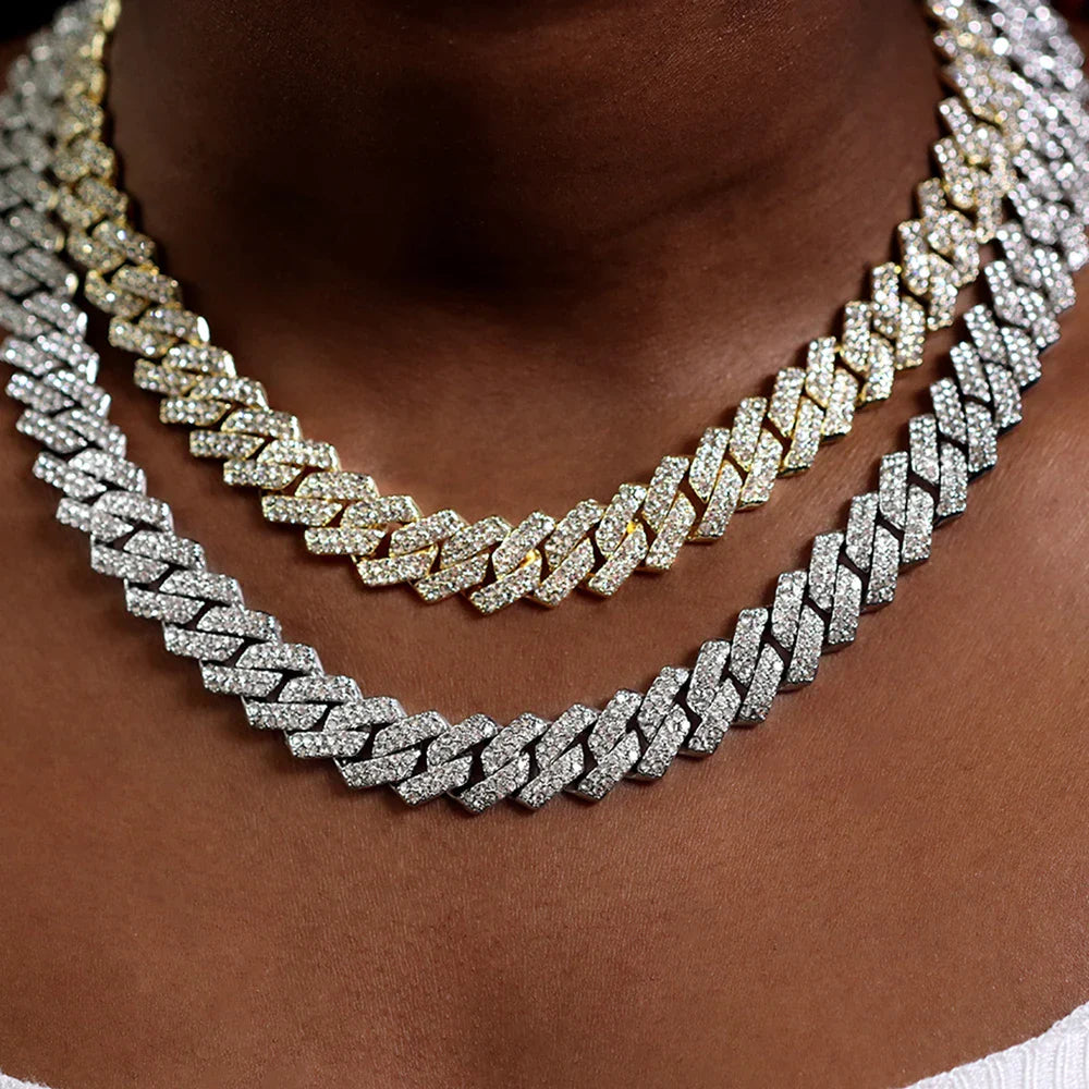 20-Inch Double-Drain Cuban Chain Unisex, Ice-Frozen Edition Sparkling Diamond Shaped Necklace Jewelry.