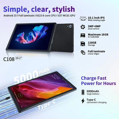 10 Inch Tablet Android 14 16GB RAM 128GB ROM 1TB Expand Octa-Core Wide vine L1 With Stylus Keyboard Mouse for Work.