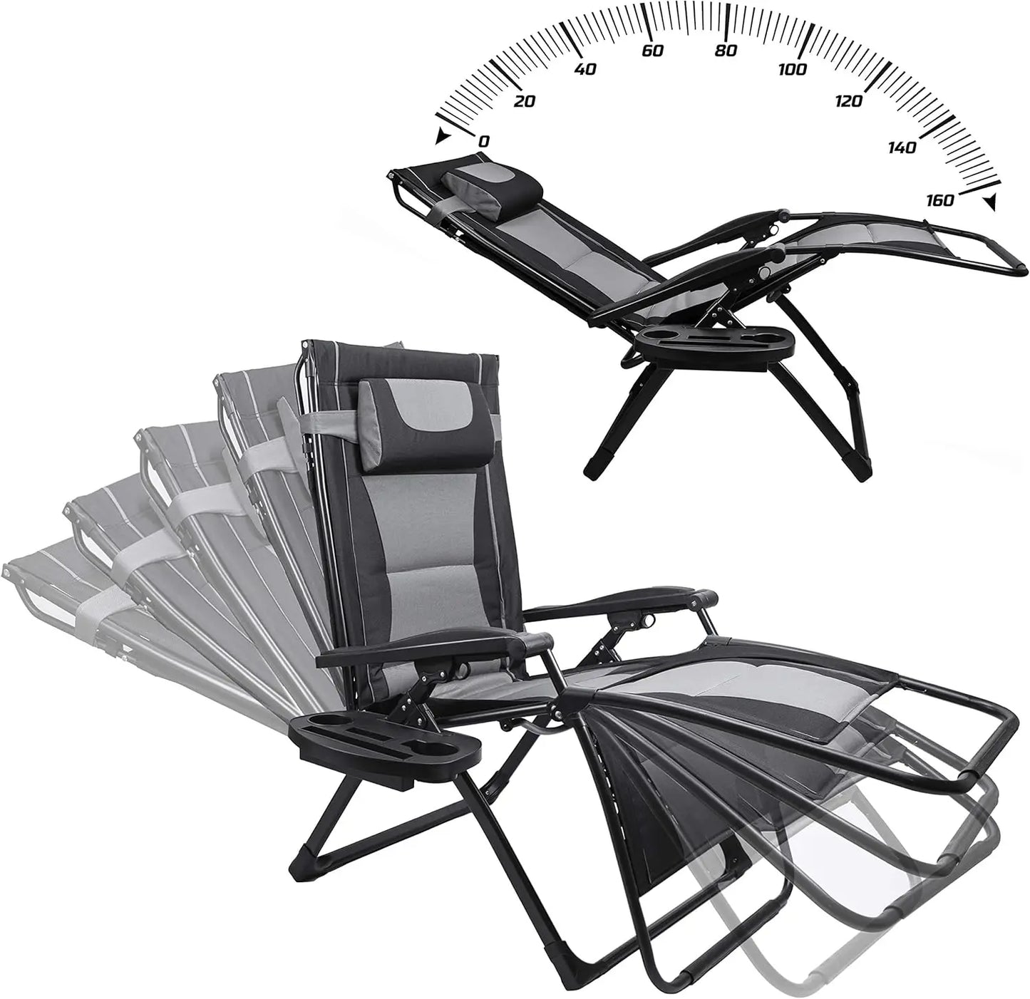 XXL Oversize Recliner Folding Chair for Camping, Patio, Outdoors. Reclining Padded Seats.