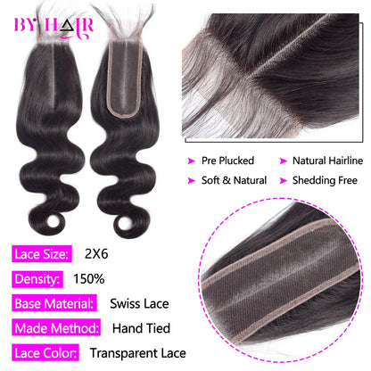 26 Inch Body Wave Bundles With Closure Brazilian Hair Weave ,3/4 Bundles With Closure Natural Human Hair Bundles With 2X6 Closure