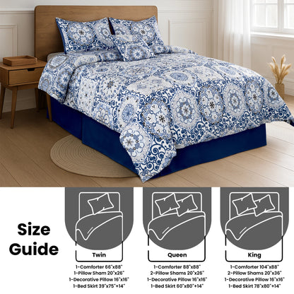 Lux Décor 5-Piece Reversible Comforter Set – Printed All-in-One, Bed-in-a-Bag.