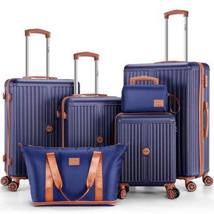6 Piece Luggage Set With Spinner Wheels, Carry On Suitcase Set Duffel &Toiletry Bag With TSA Lock.