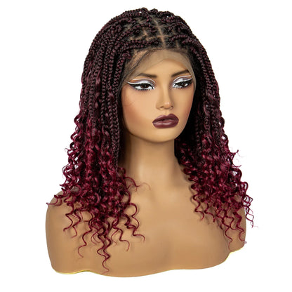 Short Boho Knotless Braids Bob Wig with Curly Ends | Full Lace