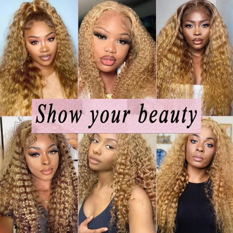 Curly Hair Honey Blonde Wig Human Hair  Brazilian Wigs