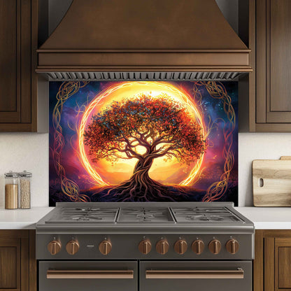 Custom Kitchen Backsplash – Eternal Roots Tempered Glass Stove Backsplash