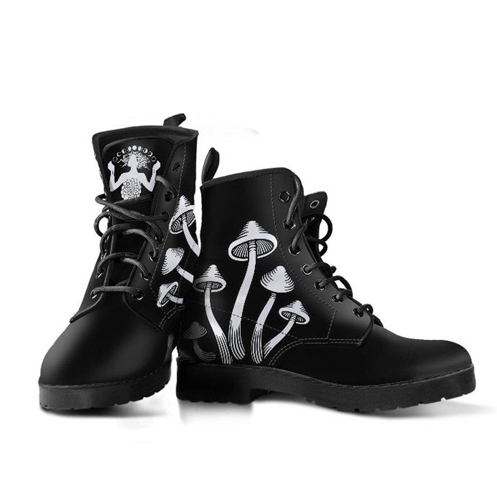 B&W Mushroom  Memory Foam Boots | All Season Lace Up Boots | Vegan Leather Combat Boot