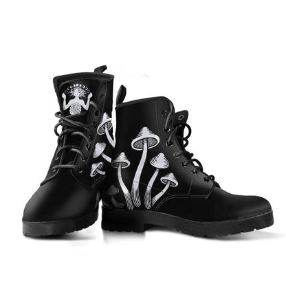 B&W Mushroom  Memory Foam Boots | All Season Lace Up Boots | Vegan Leather Combat Boot