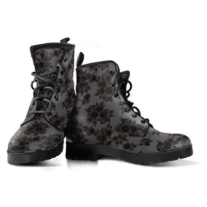 Black And Grey Flowers Pattern Handcrafted Boots