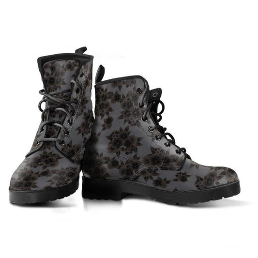 Black And Grey Flowers Pattern Handcrafted Boots