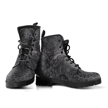 Black Mandala  Memory Foam Boots | All Season Lace Up Boots | Vegan Leather Combat Boot