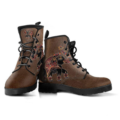 Brown Bollywood Elephant  Memory Foam Boots | All Season Lace Up Boots | Vegan Leather Combat Boot
