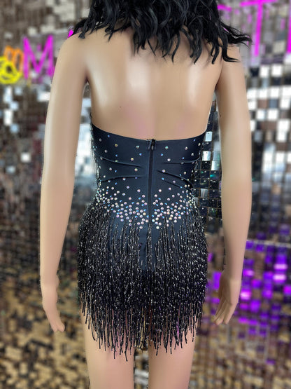 Taylor Black Rhinestone Bodysuit | Black Tassel Festival, Stage &amp; Cabaret Leotard – Manifestie