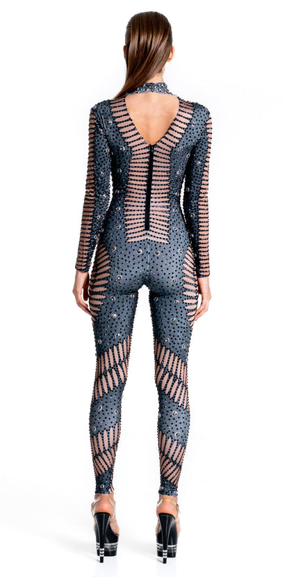 Kira Rhinestone Jumpsuit | Black Diamond Crystal Bodysuit – Manifestie