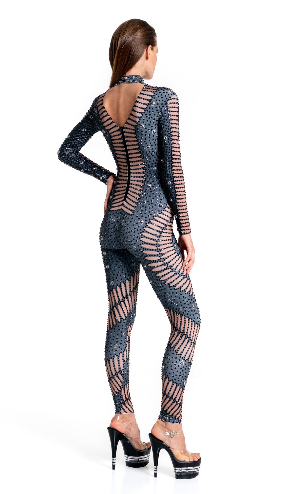 Kira Rhinestone Jumpsuit | Black Diamond Crystal Bodysuit – Manifestie