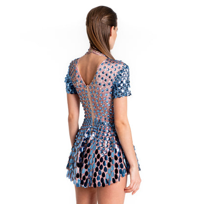 Helen Blue Sequin Mini Dress | Metallic Mermaid Seashell Festival & Party Outfit – Manifestie