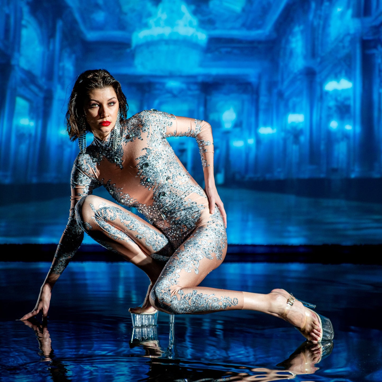 Dita Von Rhinestone Jumpsuit | Silver Diamond Bodysuit for Festivals, Performers & Cabaret Shows – Manifestie