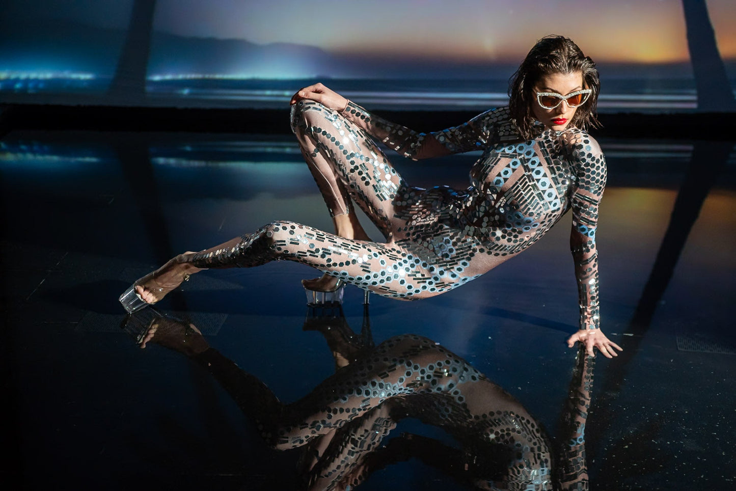 Roaring Cat Eye Rhinestone Sunglasses, Retro 20's Glamour