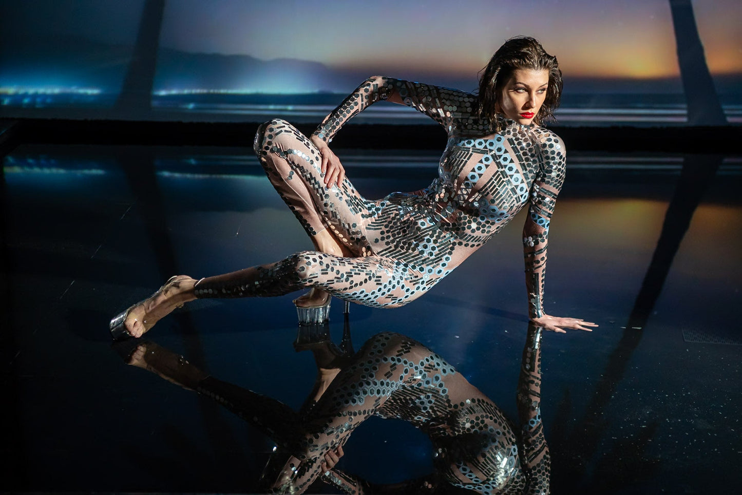 Space Babes Nude Reflective Sequin Bodysuit | Illusion Mirror Ball Festival Catsuit &amp; Stage Jumpsuit – Manifestie