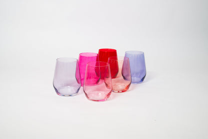 Cotton Candy Collection - Stemless Colored Wine Glass Ombré Set of 6