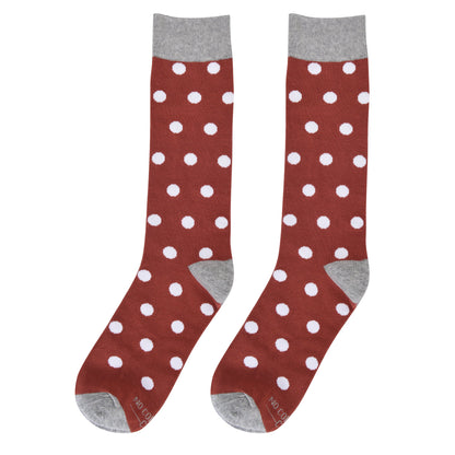 Burnt Orange with White Polka Dot Socks