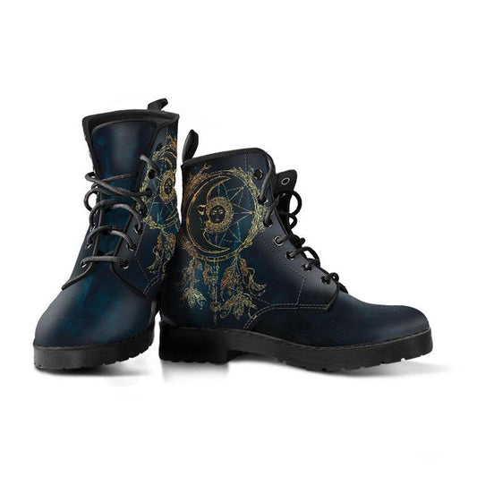 Deep Blue Moon Dreamcatcher  Memory Foam Boots | All Season Lace Up Boots | Vegan Leather Combat Boot