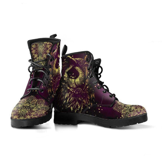 Deep Mood Owl  Memory Foam Boots | All Season Lace Up Boots | Vegan Leather Combat Boot