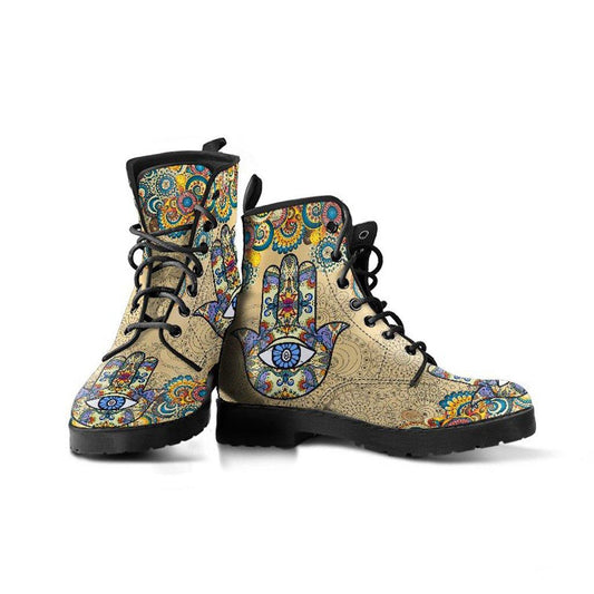 Desert Hamsa  Memory Foam Boots | All Season Lace Up Boots | Vegan Leather Combat Boot