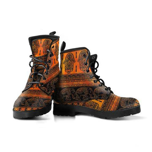 Elephant Hamsa  Memory Foam Boots | All Season Lace Up Boots | Vegan Leather Combat Boot