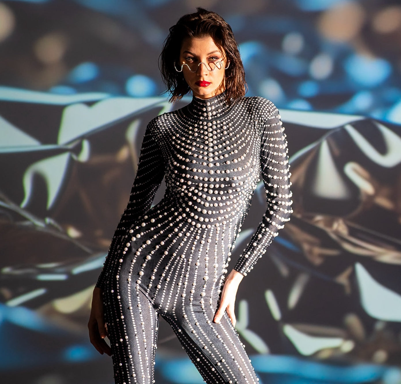 Salacia Black Pearl Rhinestone Bodysuit | Crystal Festival Catsuit, Luxe Stagewear & Party Outfit – Manifestie