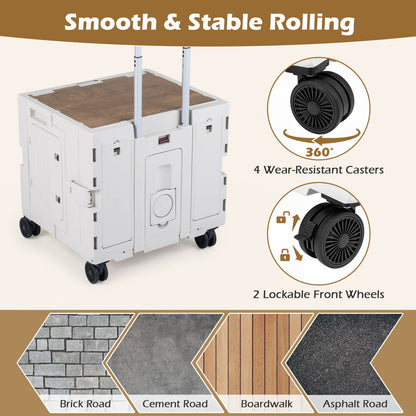 Foldable Utility Cart on 4 Rotate Wheels with Cup Holder