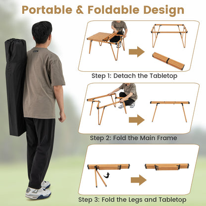 Folding Camping Table Picnic Table with Storage Bag and Waterproof Desktop