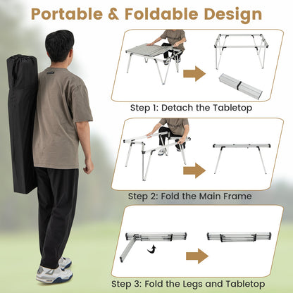Folding Camping Table Picnic Table with Storage Bag and Waterproof Desktop