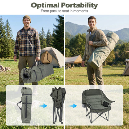 Folding Oversized Camping Chair with Side Pockets and Cup Holder