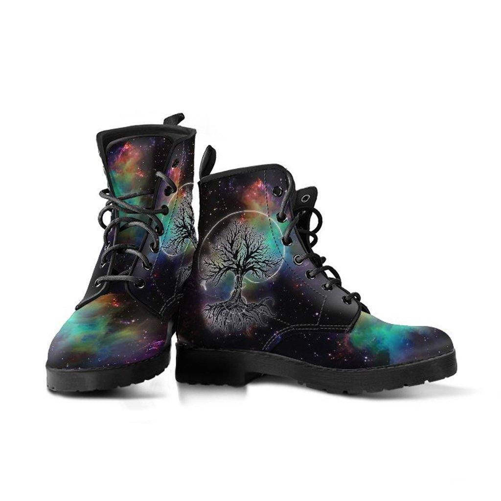 Galactic Tree of Life  Memory Foam Boots | All Season Lace Up Boots | Vegan Leather Combat Boot
