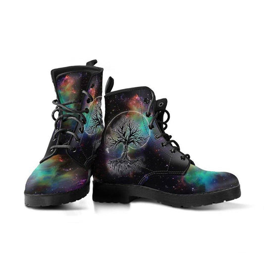 Galactic Tree of Life  Memory Foam Boots | All Season Lace Up Boots | Vegan Leather Combat Boot