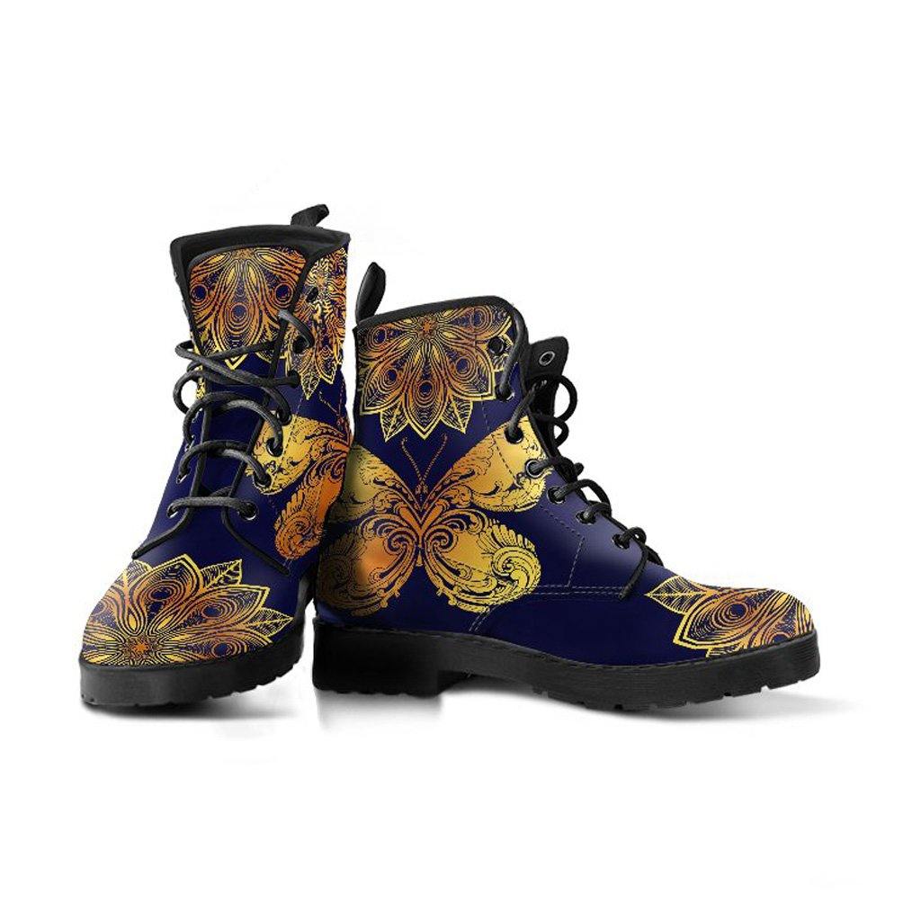 Glowing Butterfly  Memory Foam Boots | All Season Lace Up Boots | Vegan Leather Combat Boot