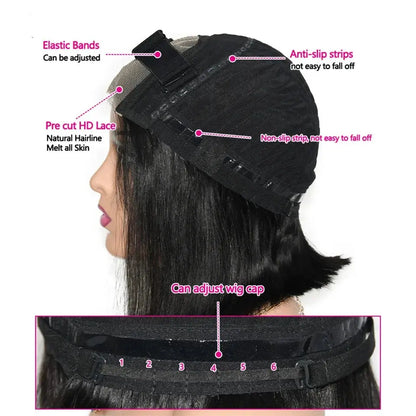 Glueless | Brazilian | Short | Bob | Human Hair | Ready To Wea | Straight r | Lace Closure Wigs